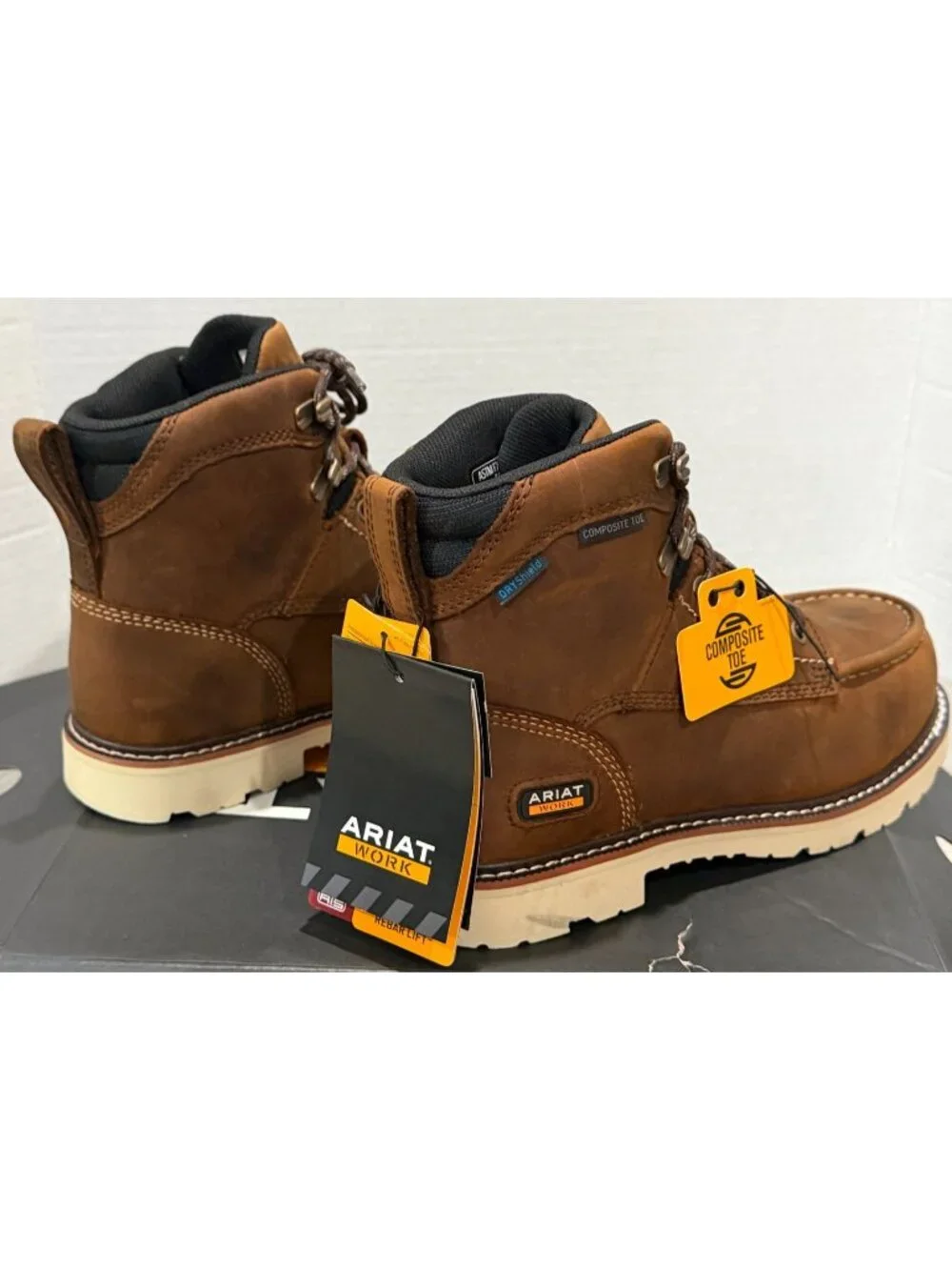 NWT Womens Ariat Composite Toe Boots Rebar Lift H20 Sz 8 Brown Moc Toe 10053821
